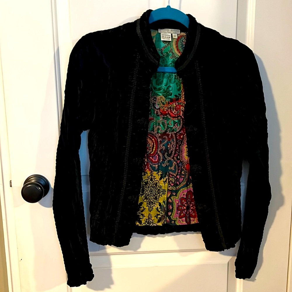 Beautiful black crushed velvet look jacket with matching tank top